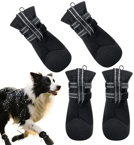Hundeschuhe und Pfotenschutz, 4 Stück, rutschfest, lecksicherer Schutz, Rutschfester Haustierschuh – für mittelgroße und große Rassen, Wandern, Outdoor, Sommer, Winter, Schnee, regnerische