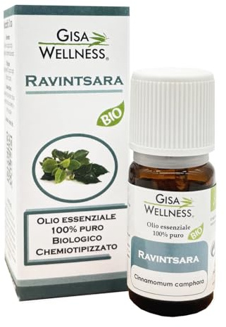 Gisa Wellness, Estratto Naturale di Ravintsara, Bio, 100% Puro, Energia e Difese Naturali, 10 ml, Made in Italy