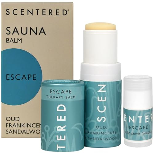 Scentered Sauna Balm Duo - Escape Essential Oils Blend Aromatherapy Balm Stick for Sauna Rituals - Sauna Accessories Set with Oud, Frankincense & Sandalwood - Sauna Gifts