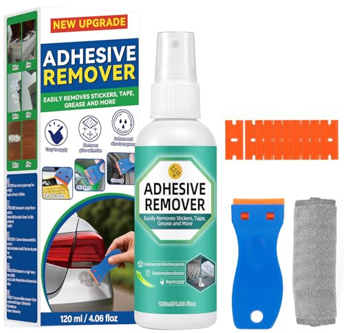 Klebstoffentferner, oberflächensicherer Klebstoffentferner mit Kunststoffschaber, 10,14 Fl oz, Aufkleberentferner zum einfachen Entfernen von Aufklebern (120ML)