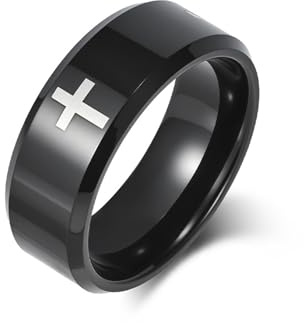 Ayoiow Siegelring Wolfram für Herren, Kreuzen Wolfram Ring Herren Mann Wolframstahl Kein Edelstein Schwarz-8 mm Größe 65 (20.7)