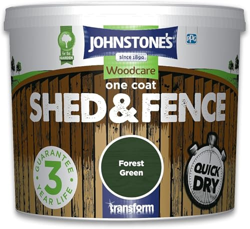 One Coat Quick Dry Shed & Fence Treatment 5L – Exterior Wood Protection for Sheds, Fences & Garden Timber – Forest Green Finish