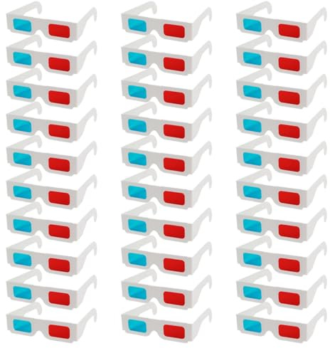 Alipis Gafas 3D de Cartón Color Claro Lentes Rojas y Azules, 30 Unidades Desechables para Vídeo Anaglifo y Cine en Casa, Ligeras y Portátiles, Aptas Adultos