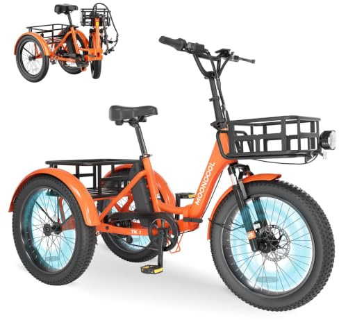 MOONCOOL Elektro Dreirad Erwachsene, 20 Klappbares E-Trike mit Großen Körben, 36V 20Ah Akku & 250W Motor (45Nm), Fatbike E-Bike Herren Damen bis 204kg, 3 Fahrmodi (Bernsteinflamm)