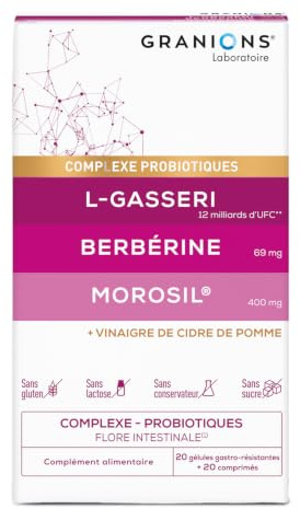 GRANIONS Complexe Minceur - Berberine Morosil Probiotiques L-Gasseri - 20 J | Complexe Minceur, Berbérine, Morosil, L-Gasseri - Probiotiques, Chrome, Vinaigre De Cidre - Flore, Glycémie - 20 Jours