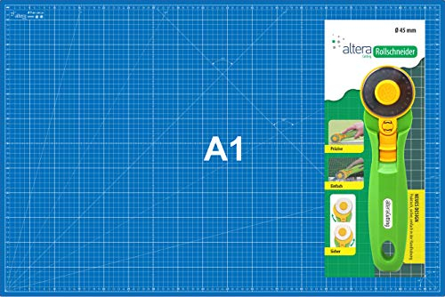 Schneidematte Set, Schneideunterlage Selbstheilend A1 (60x90cm) 1 Rollschneider und Messer (Blau)