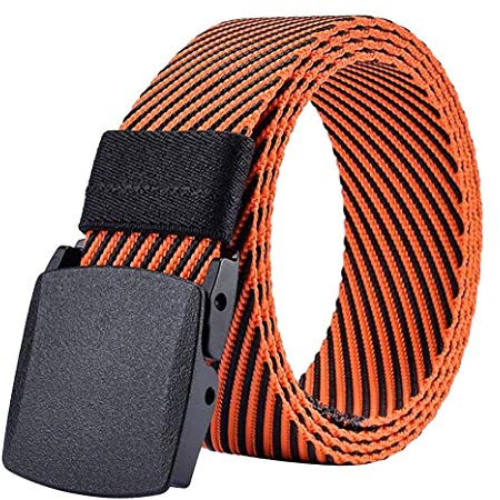 Unisex Damen Herren Jacquard Gestreift Canvas Herrenmode Schnalle Automatische Gürtel Stoffgürtel Herrengürtel (Color : Orange, Size : L)