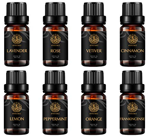 Aromatherapie Zitrone ätherisches Öl Set für Diffusor, 100% pure Rose ätherisches Öl Kit für Hause, 8x10ml Therapeutische Grade Vetiver Öle Set - Pfefferminze, Orange, Zimt Öle...für Seife machen