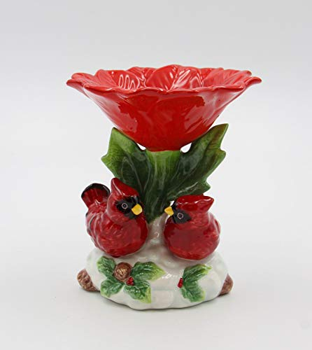 Fine Keramikschale mit roten Kardinalvögeln und rotem Weihnachtsstern, 14,8 cm hoch