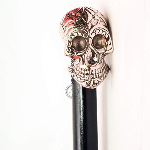 Hind Handicrafts Bastones y bastones decorativos victorianos para hombres y mujeres, 36 pulgadas, mango de latón negro de ébano, bastón plegable Derby unisex (36 pulgadas, calavera antigua)