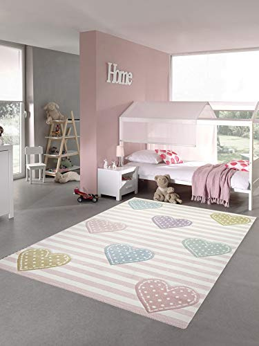 Teppich-Traum Kinderteppich Herzen Kinderzimmerteppich Mädchen in rosa lila grün Größe 120x170 cm