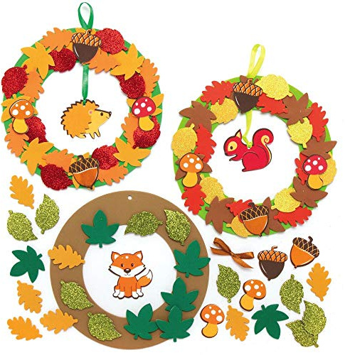 Baker Ross AX281 Herbstkranz-Kits, 3 Stück, Kinder-Kranzring zum Gestalten und Dekorieren, ideal für Herbst-, Kunst- und Bastelprojekte, ideal für Schule und Bastelgruppen