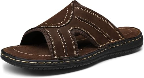 Jousen Lädersandaler för män valv stöd glida utomhus retro sandaler för män, Amy2004-mörkbrun, 42 EU