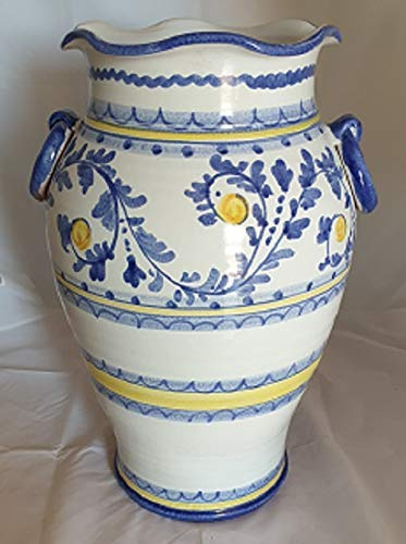 GIARA PORTAOMBRELLI BIANCA E BLU IN CERAMICA DI VIETRI DIPINTA A MANO,ALTEZZA CM. 50, DIAMETRO PANCIA CM. 29 ANFORA VASO TERRACOTTA