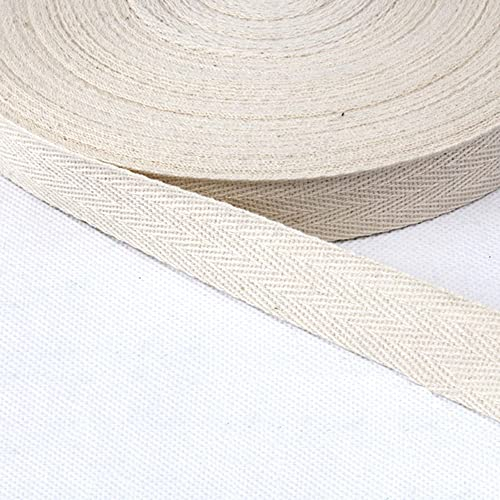 Duories Baumwolle Schrägband,25 Yards x 20mm Einfassband Köperband Nahtband Baumwollband Textilband Fischgrätenband Köperband Wimpelband Twillband Webbing Band für Schneidern DIY-Nähen Basteln,Beige