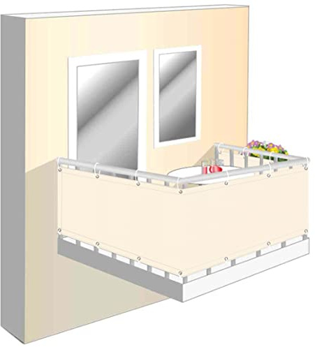 Balkon Sichtschutz 80x350cm, Balkon Sichtschutz Wetterfest Zaun Balkonverkleidung Balkonsichtschutz, Windschutz Balkon Ohne Bohren Starker Wind, für Garten & Terrasse Balkon Deko - beige