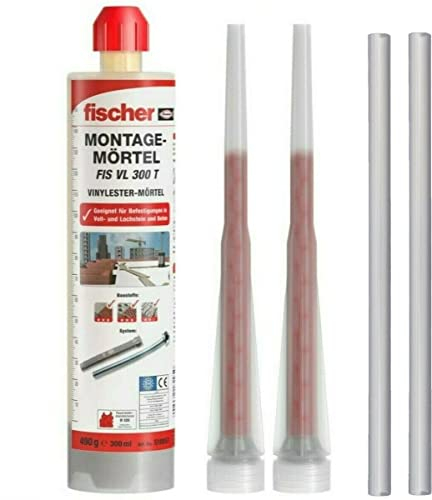 Fischer FIS VL 300 ml 2K Injektionsmörtel | Verbundmörtel | Chemiedübel für Beton & Mauerwerk | inkl. 2x Mischer | Schwerlastbefestigung | Montagemörtel Klebeanker (1x 300ml) + 2 BTG Schlauch