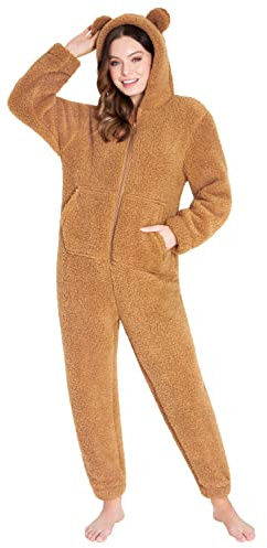 CityComfort Pigiama Intero Donna - Pigiamone Intero Morbido in Pile Teddy S-XL (Beige, XL)