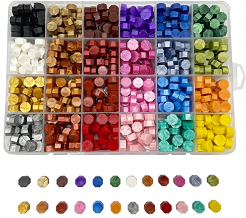 600PCS Sealing Wax Kit with Wax Seal Beads for Letter Sealing and Envelope Stamp Wedding Invitation Wine Package Gift Wrapping (24-Rainbow)