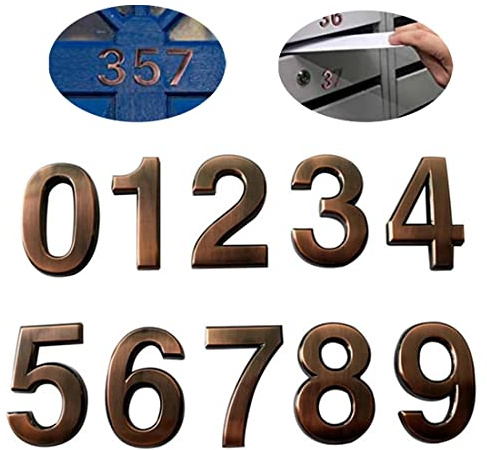 Woration 10 Stück Briefkasten Nummern 0-9 Selbstklebend 5 cm Aufkleber Tür Adresse Nummer Schilder for Hotel Zimmer Büro Wohnsitz Haus Autos Lastwagen Bronzefarbe Dekoration