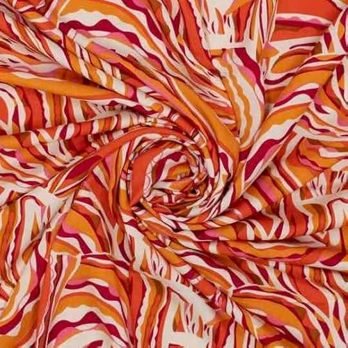 Viskose, Retromusterung, Orange Pink als Meterware zum Nähen, 50 cm