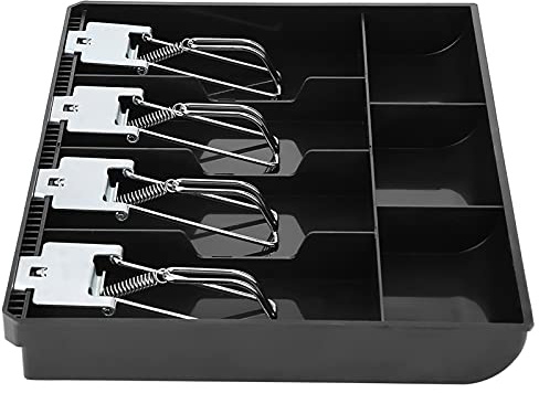 Till Insert Tray Tiroir-caisse ABS Tiroir-caisse Registre Insert Plateau Remplacement Caissier Quatre Boîtes Avec Clip En Métal (Noir) (Noir)