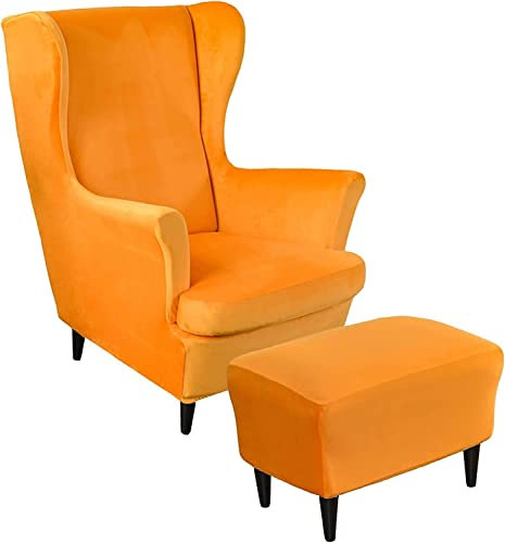 AQIGR 2 Teilig Samt Ohrensessel Überzug Mit Ottomane Schonbezug, Sessel-Überwürfe Ohrensessel Schonbezüge Bezug Sesselhusse Stretch Tiger Stuhlbezug mit Armlehne Hohe Rückenlehne (Color : #11)