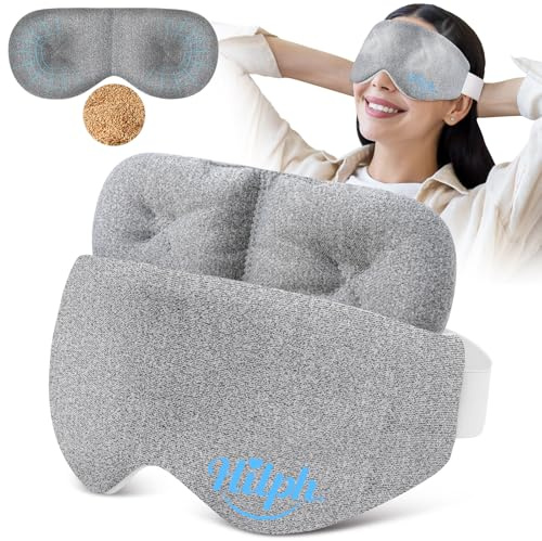 Hilph Mikrowelle Beheizte Augenmaske Kompresse, Trockene Augen Maske Wiederverwendbar mit Natur Samen, Abnehmbar Warme Augen Maske für Relief Augen Müdigkeit und Trockene Augen, Grau