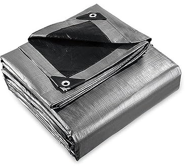 Abdeckplane Plane Ösen Holzplane Gewebeplane Bootsplane Garten Holz wasserabweisend UV Schutz 260g/m² Silber grau schwarz (3x4m)