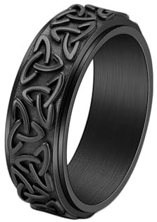 Whoiy Ringe Partnerringe Gravur Schwarz, Edelstahlring 8MM Wikinger Fidget Ring Stressabbau Freundschaftsring für Herren Größe 62 (19.7)