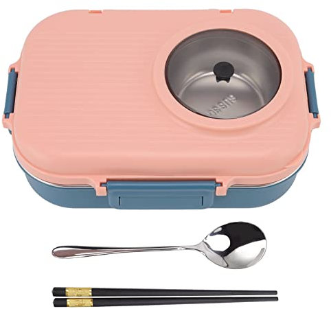 Lunch Box, Lunch Box Termico in Acciaio Inossidabile 304 con Cucchiaio Bacchette e Ciotola per Zuppa Doppio Strato 3 Scomparti Conservazione degli Alimenti Contenitore per