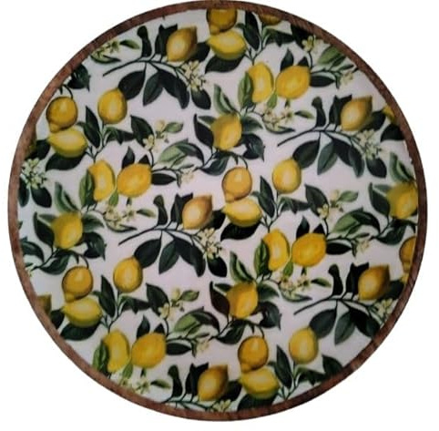 ceramicas basas PLATO MADERA DE MANGO ESMALTADO CON DECORACIÓN LIMONES DE 40CMS (20)