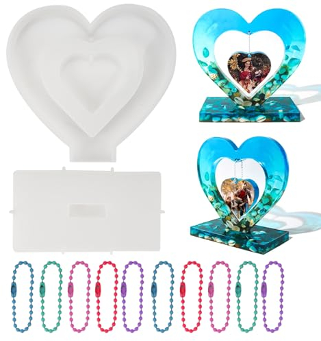 Molde de Resina para Marco de Fotos con 10 Cadenas de Colores, Moldes de Silicona para Marcos Rectangulares y en Forma de Corazón, Molde de Resina Epoxi en Forma de Corazón para Fotos Personalizadas