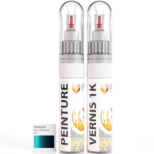 ipixline Kit Retouche Peinture Carrosserie Voiture - Stylo Correcteur Peinture Auto 30 ml, Vernis Brillant 1k 30 ml - Compatible avec Peugeot - Bleu Obsession EDP