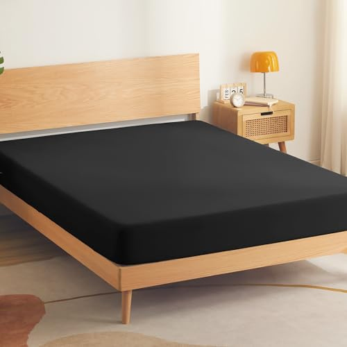 SONIVE Single Fitted Sheet Soft & Comfortable,Breathable Bed Sheets, | Hotel Quality Bed Sheet, Jersey Mattress Cover , Wrinkle-Resistant, for Children, Black,90x190cm