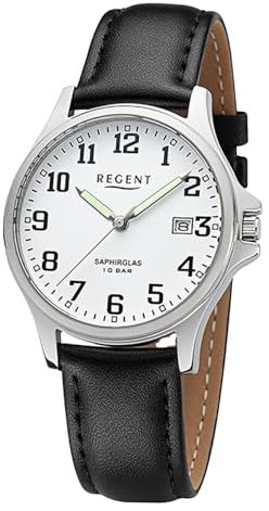 REGENT Herren Armbanduhr Analog Lederarmband schwarz URF1432 Analoguhr