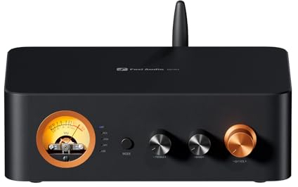 Fosi Audio MC351 2.1 Kanal Vollverstärker mit DAC, Home Audio Stereo Endstufe mit Dual TPA3255 Chips für HiFi Passiv Lautsprecher, Vintage VU Meter Receiver mit Bluetooth und USB/Opt/Coax