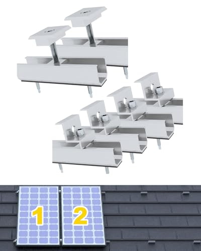 Aurinktron Montageset für 2 PV Module, 12 cm Aluminium Schienenhalterung und Verstellbare Klemme für 30-35 MM Dicke Module, Solarmodul Halterung kit für Flachdach Trapezdach