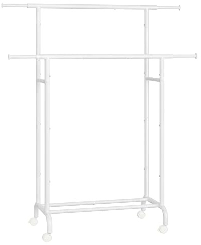 SONGMICS Kleiderständer auf Rollen, doppelte Stangen, ausziehbare Kleiderstangen, Garderobenständer aus Stahlrohren, bis 80 kg belastbar, 83-120 cm breit, wolkenweiß HSR133W01 | Garderobenständer aus Stahlrohren, ausziehbare Kleiderstangen, bis 80 kg belastbar, wolkenweiß, PATAYE Kollektion HSR133W01