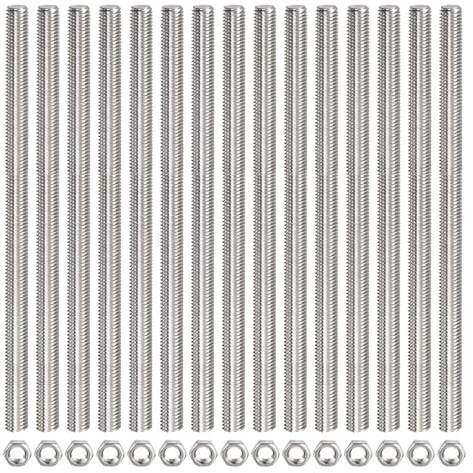 TOP-VIGOR 15Pcs M8 x 300mm Fully Threaded Rod, 304 Stainless Steel Right Hand Threads Rods, Fully Studding Rod Bar with 15Pcs Hex Nuts for Anchor Bolts, Clamps, Hangers and U-Bolts