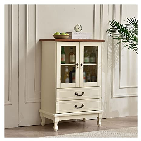 LIBANGRONG-888 Weinbar-Regalschrank Weinschrank aus Holz mit Doppelschubladen, einfacher zweitüriger Weinbarschrank, Kleiner Stauraum, Sideboard, Weinbäckerregal Weinregal(C)