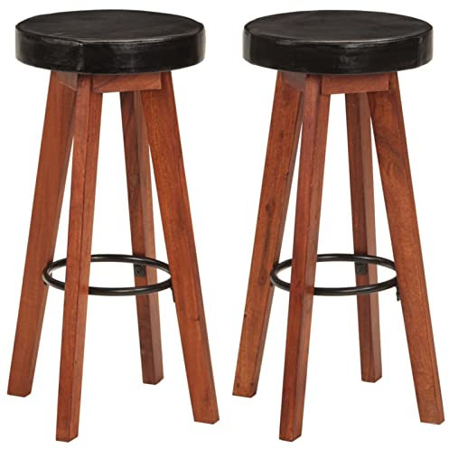 Chaduof Barhocker 2 STK Barstuhl, Bistrohocker, Tresenhocker, Thekenhocker, Barstools, Bar Hocker, Bar Stools, Bar Chair, Echtleder und Massivholz Akazie - 348165