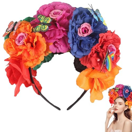 Ancuioyz Fascia per Fiori di Halloween, Fascia per Capelli con Fiori di Rosa Artificiali per Pasqua Fascia per Farfalle del Giorno dei Morti, Fascia per Costume da Festa di Halloween