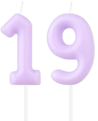 Geburtstagskerzen mit Macaron-Zahlen, Pastellviolett, 19. Geburtstag, Macaron-Kerzen, lila Zahl 19, Kerze für Kuchen, Macaron-Kuchenkerzen, Kuchendekoration für Mädchen und Jungen, Dekoration für 19.