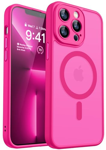CANSHN für iPhone 13 Pro Hülle mit Kameraschutz, Leuchtend Rosa | Vollständiger Kameraschutz, kompatibel mit MagSafe, lichtdurchlässig, matt, militärischer Schutz, kratzfest, schmale Passform