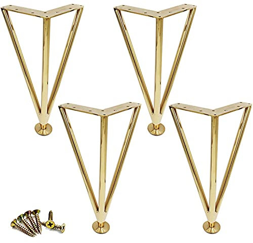 VDCVADKYE Metall Tischbeine,Verstellbare Tischbeine, 4 Stück Haarnadel-Tischbeine, Sofabeine aus Metall, verstellbare Schrankfüße mit 3 Stangen, DIY-Ersatzstützbeine, mit Schrauben(Gold,30cm/11.8in)