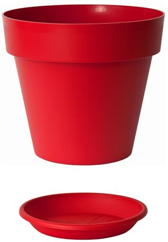 Euro3plast MITU Blumentopf mit Untersetzer in rund aus Kunststoff in der Farbe Rot für den Innen- und Außenbereich, 5 Größen zur Wahl (40 cm)