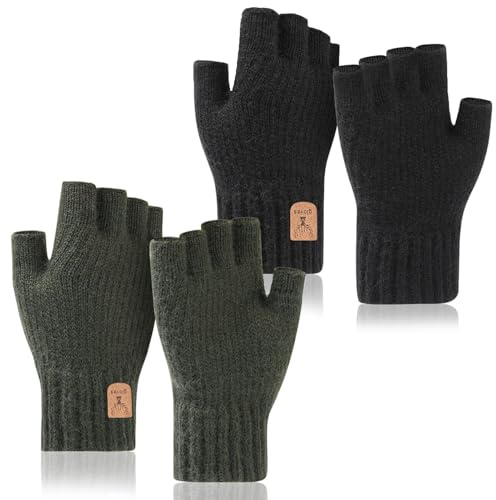 FCHUI Fingerless Gloves for Men - Winter Fingerless Knitted Glove Thermal Fingerless Gloves Half Finger Glove for Outdoor Working Running Cycling Sking