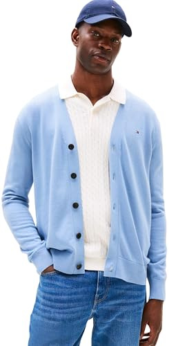 Tommy Hilfiger Uomo Cardigan Giacca in Maglia Essential Cotton con Chiusura a Bottoni, Blu (Brisk Blue), S