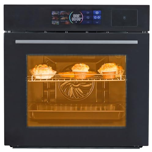 24 Electric Single Wall Oven, 2.5 Cu. Ft. Built-in Steam Oven, 3000W 240V Convection Oven with Color LED Display, Air Frying Function, Timer, Stainless Steel Finish for Kitchen